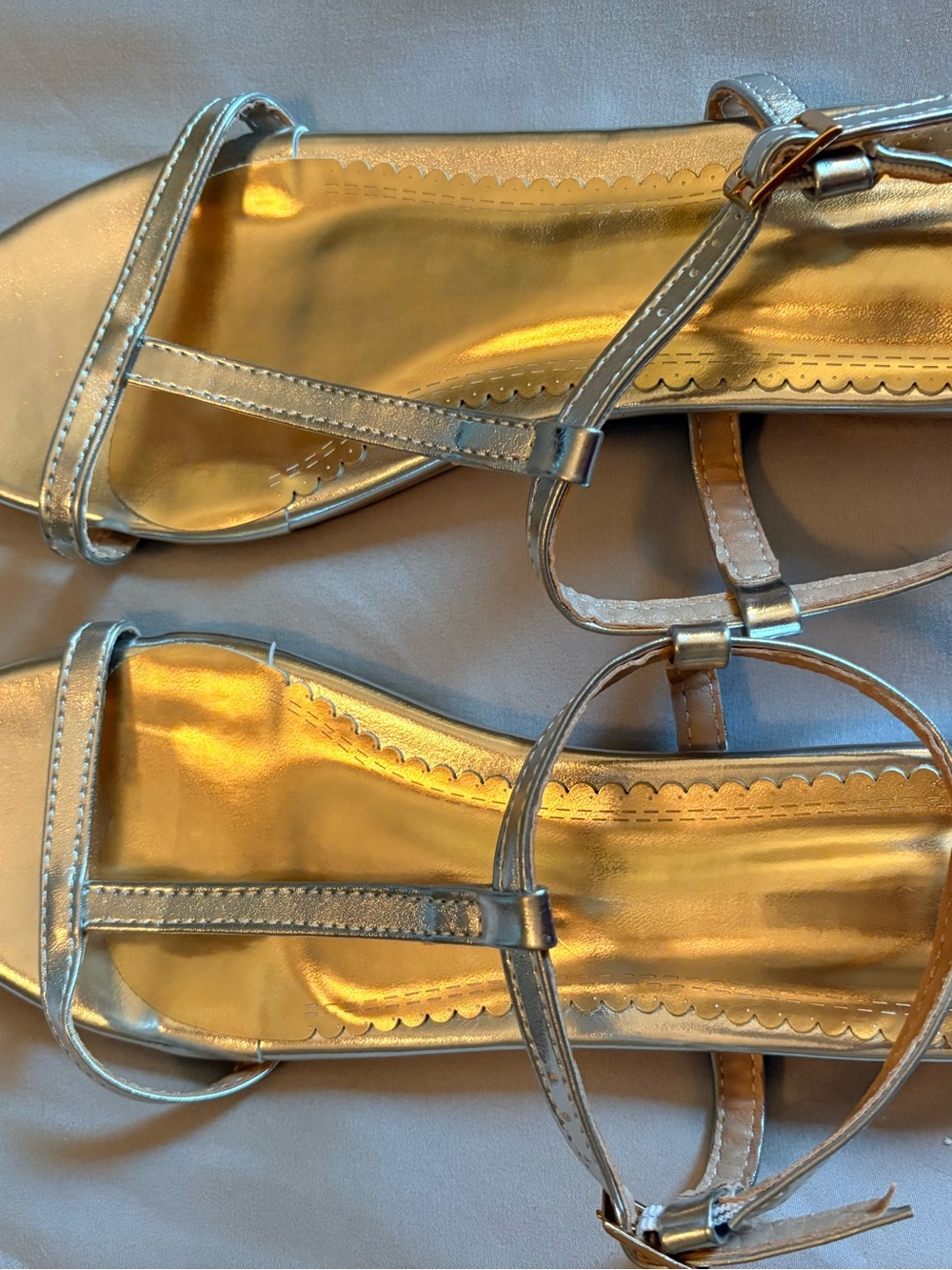 Metallic Silver T-Strap Women's Sandals